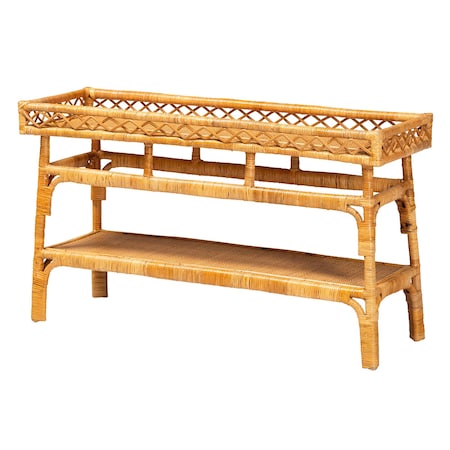 Bali & Pari Savitri Modern Bohemian Natural Rattan 2-Tier Console Table 243-13398-ZORO